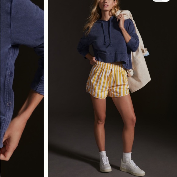 ANTHROPOLOGIE Daily Practice Navy Blue Cotton Bengal Pullover Sweatshirt - Picture 4 of 5